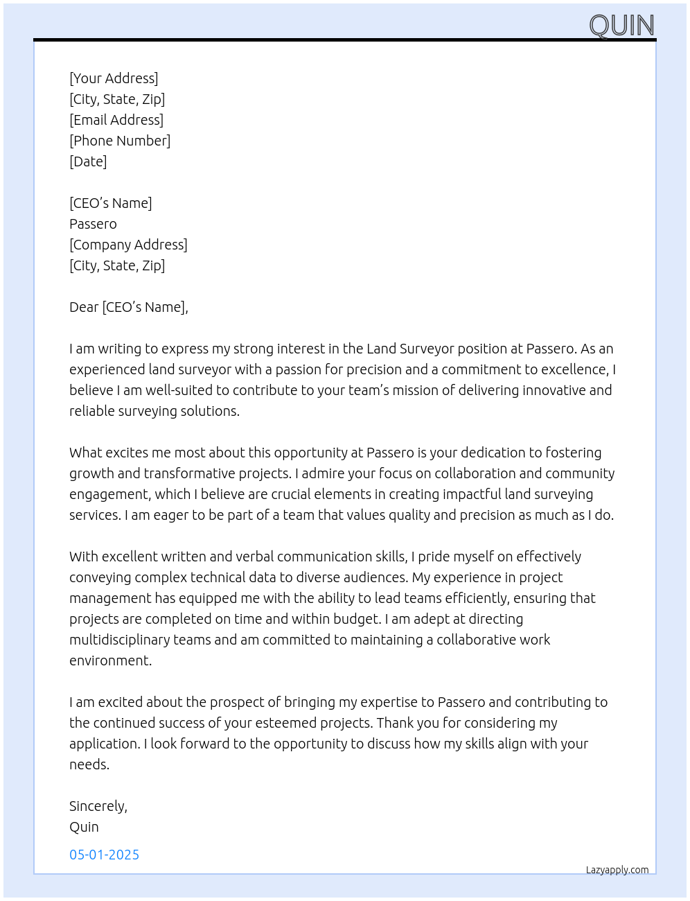Cover letter for land surveyor - LazyApply