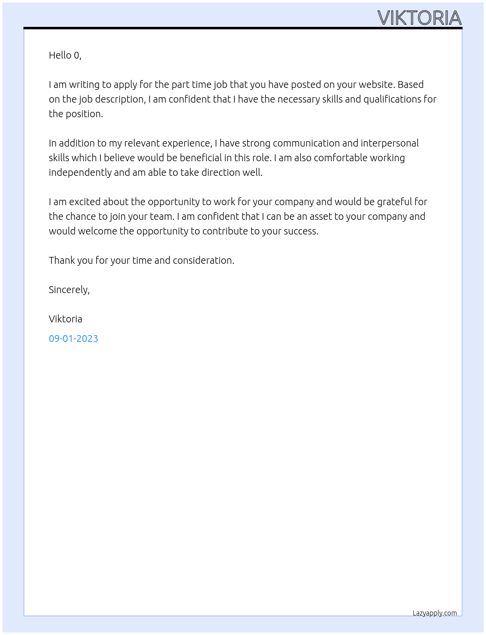 Part time job At 0 Cover Letter