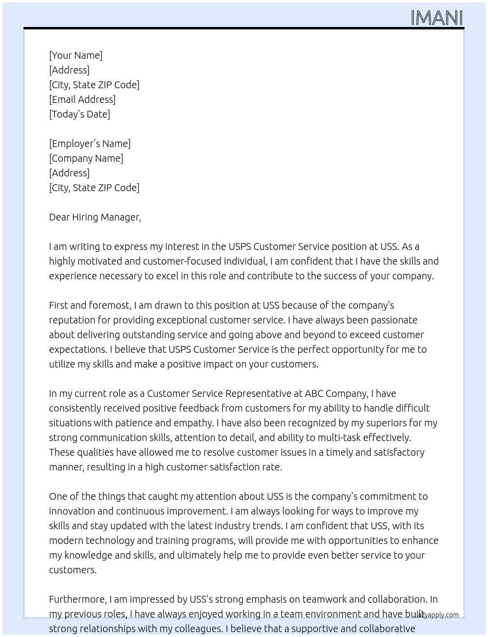Usps customer service  At Uss Cover Letter