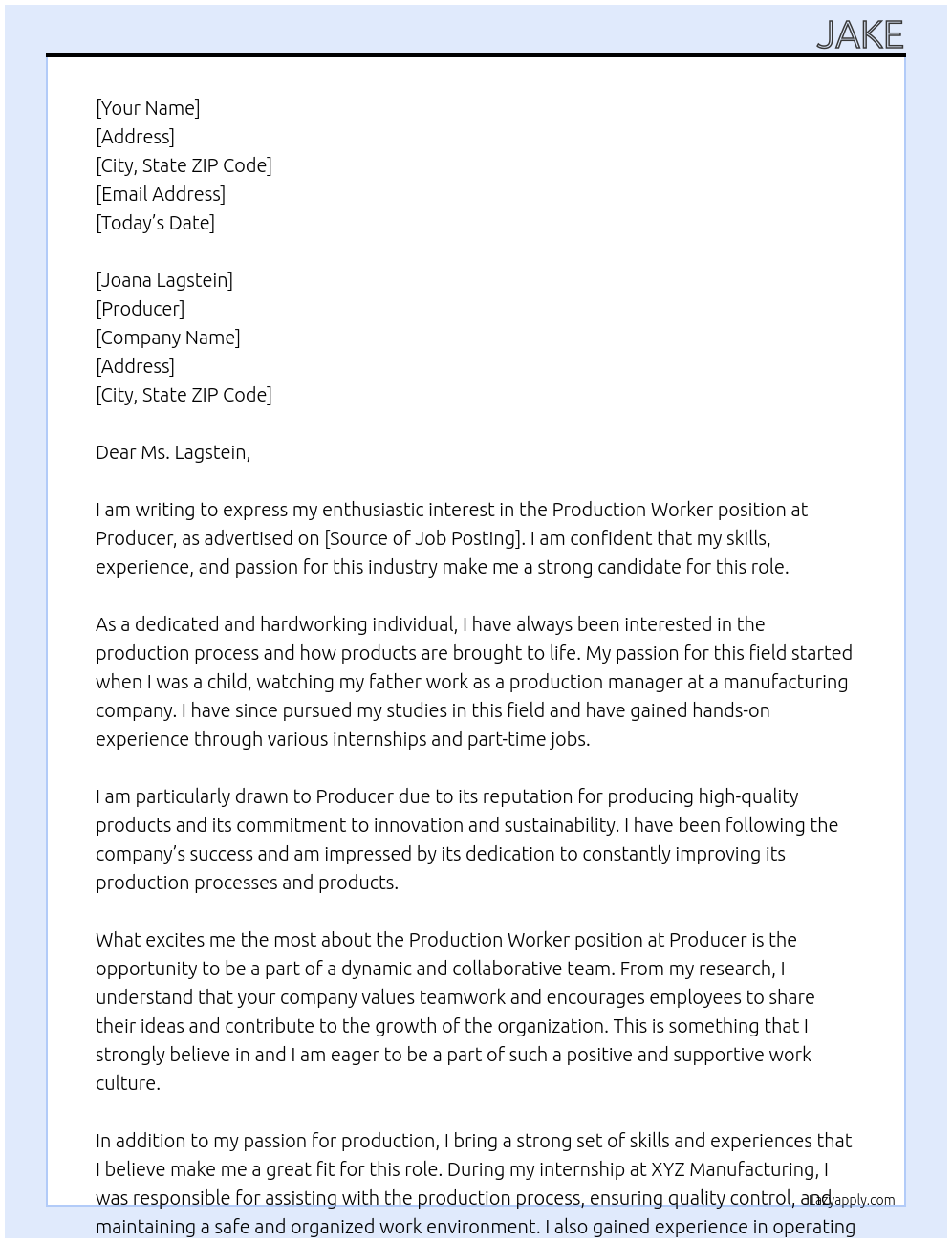 Production Worker At Producer Cover Letter