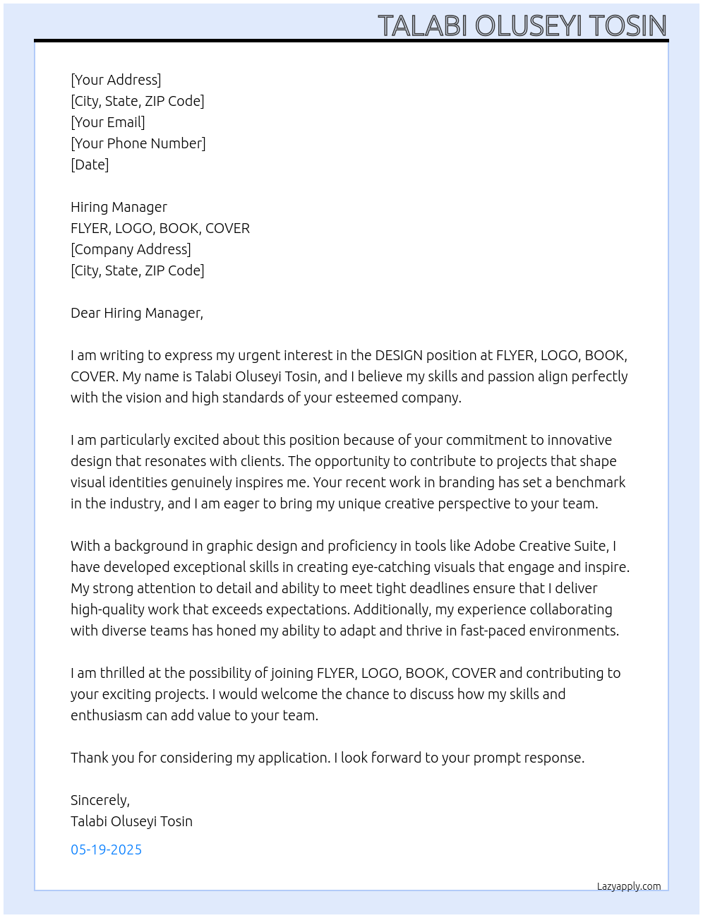 DESIGN  At FLYER, LOGO, BOOK, COVER  Cover Letter