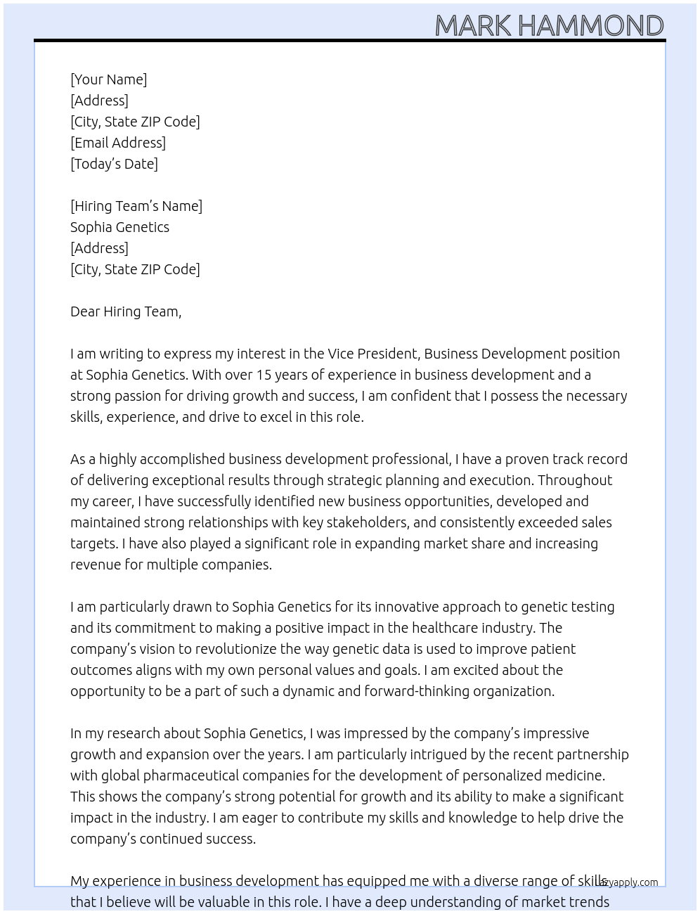 Vice President, Business Development At Sophia Genetics  Cover Letter