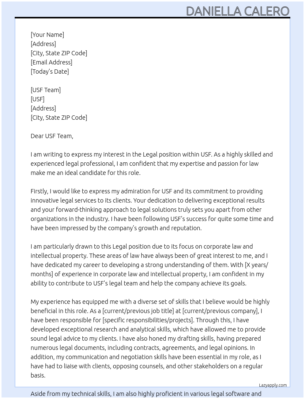 legal At USF Cover Letter