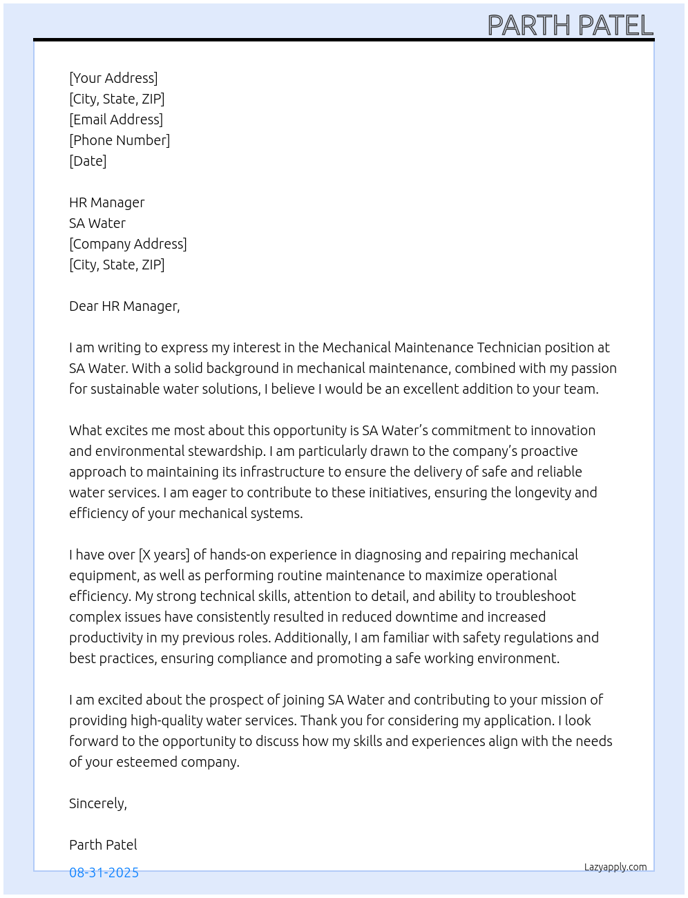 Cover letter for mechanical maintenance technician - LazyApply