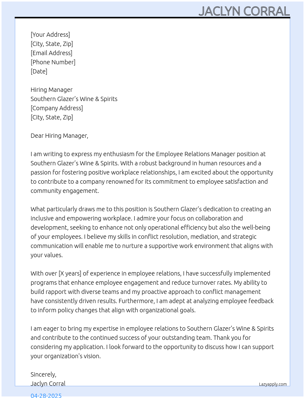 Cover letter for employee relations manager - LazyApply