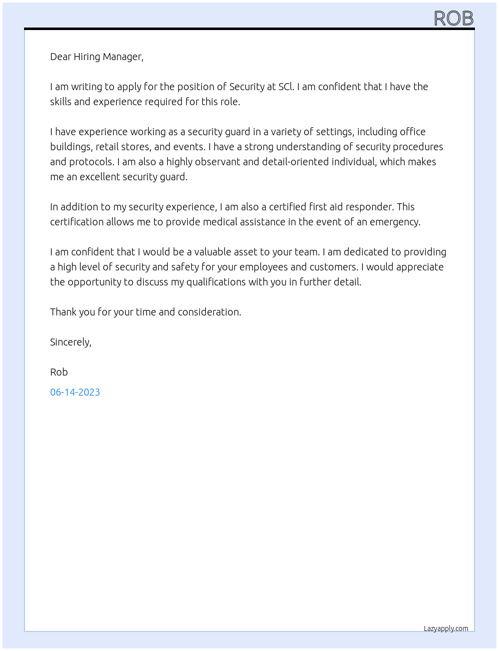 Security  At SCl Cover Letter