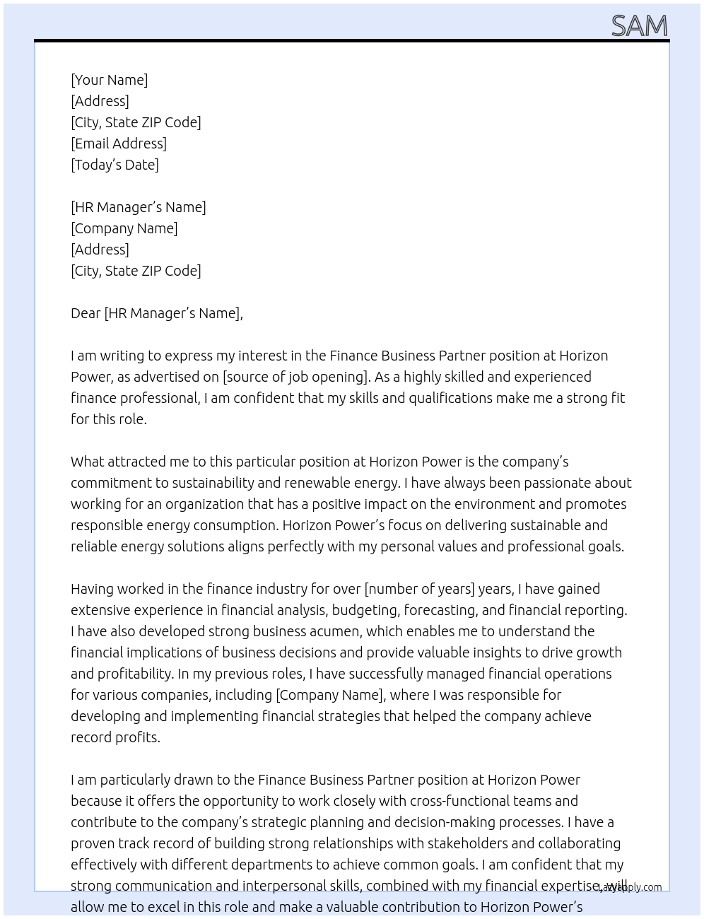 Finance Business Partner At Horizon Power Cover Letter