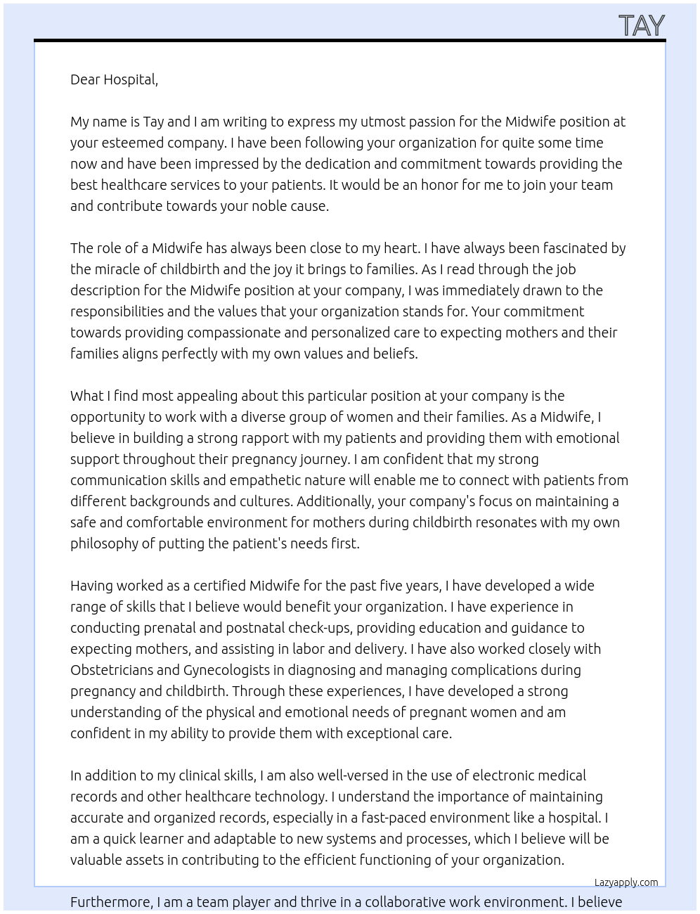 Midwife At midwife Cover Letter