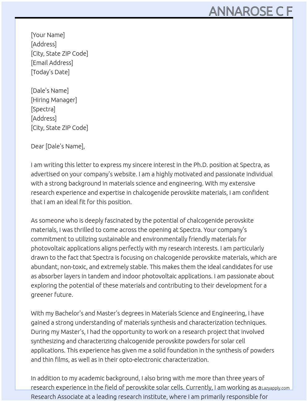 Phd At Spectra Cover Letter