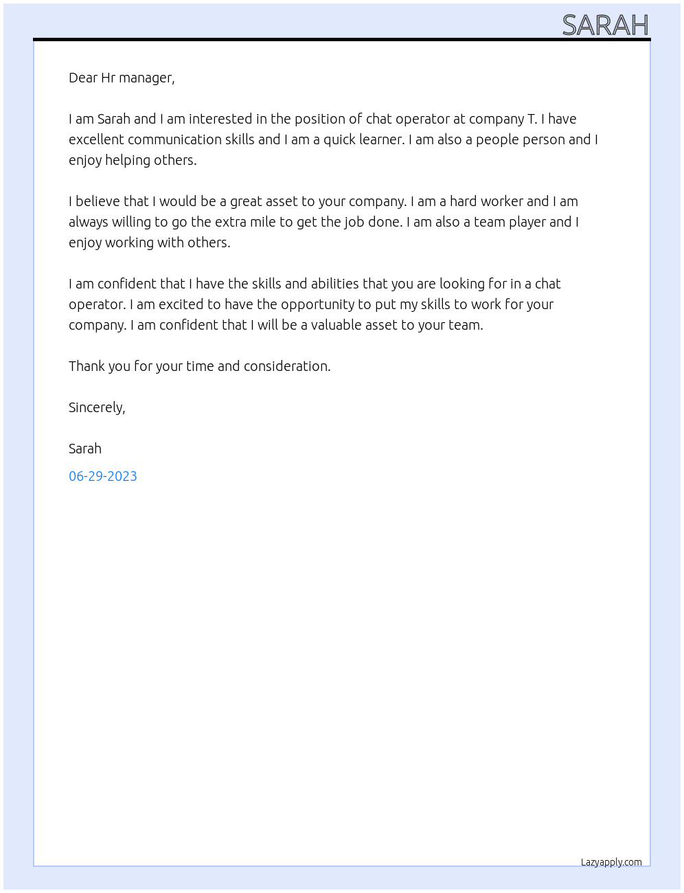 Chat operator At T Cover Letter