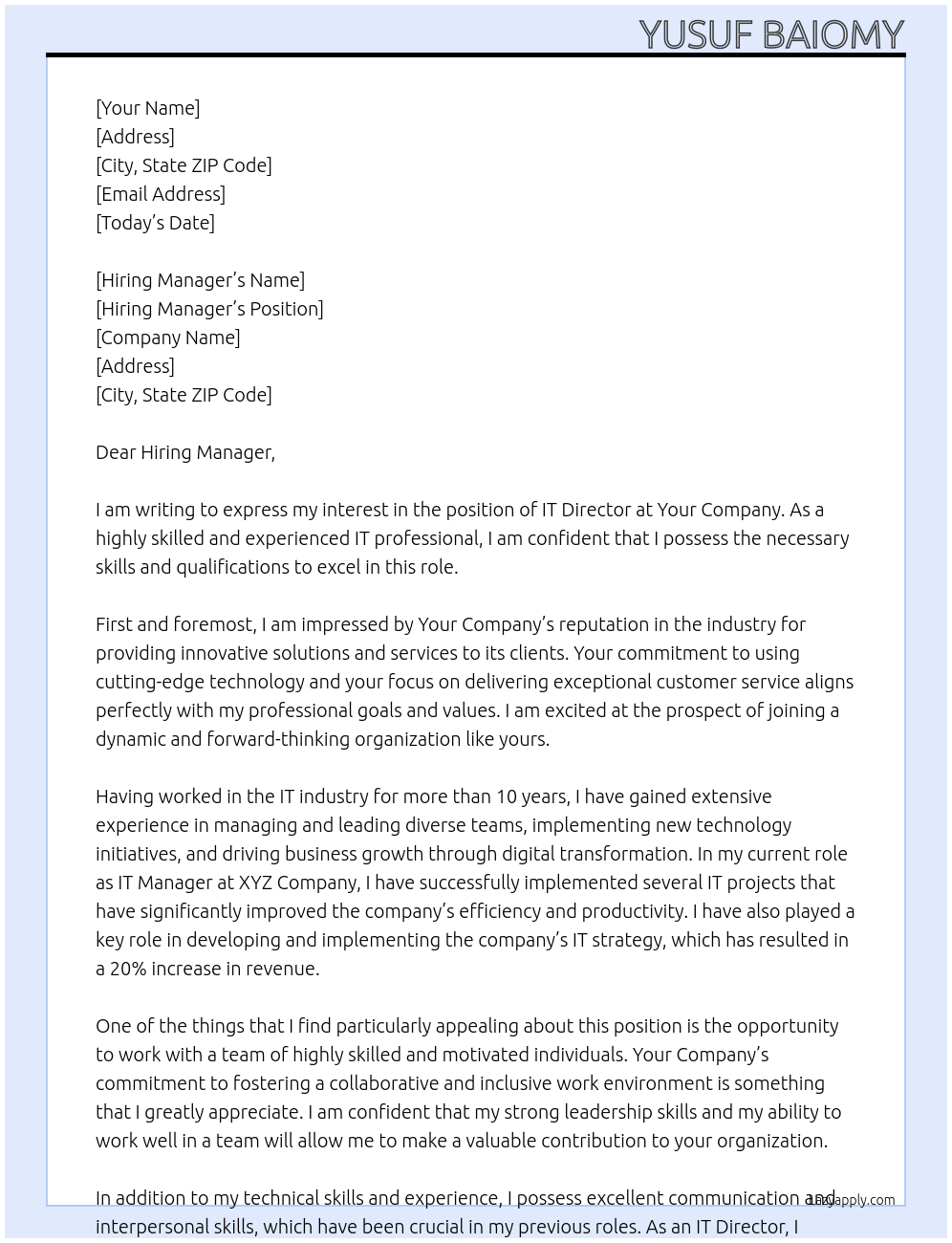 IT Director At Your Company Cover Letter