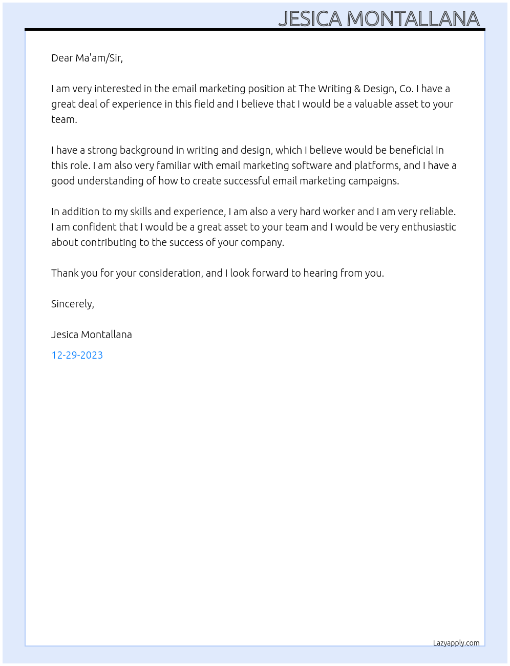 Email marketing At The Writing & Design, Co. Cover Letter