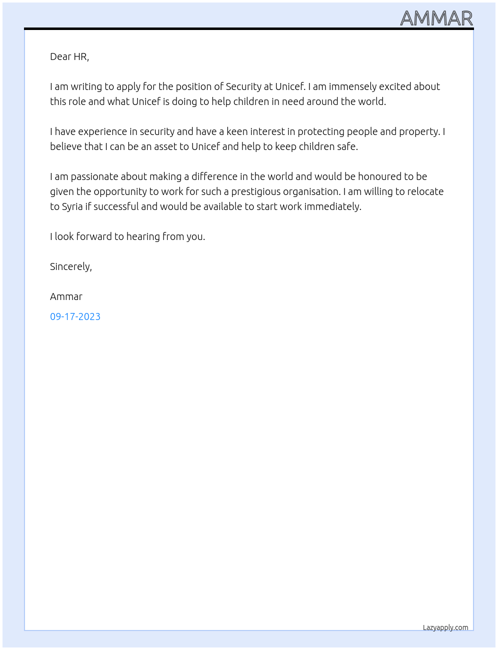 Security At Unicef Cover Letter