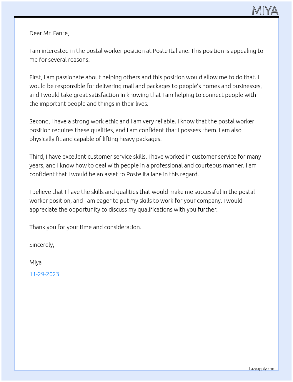 postal worker At Poste Italiane Cover Letter