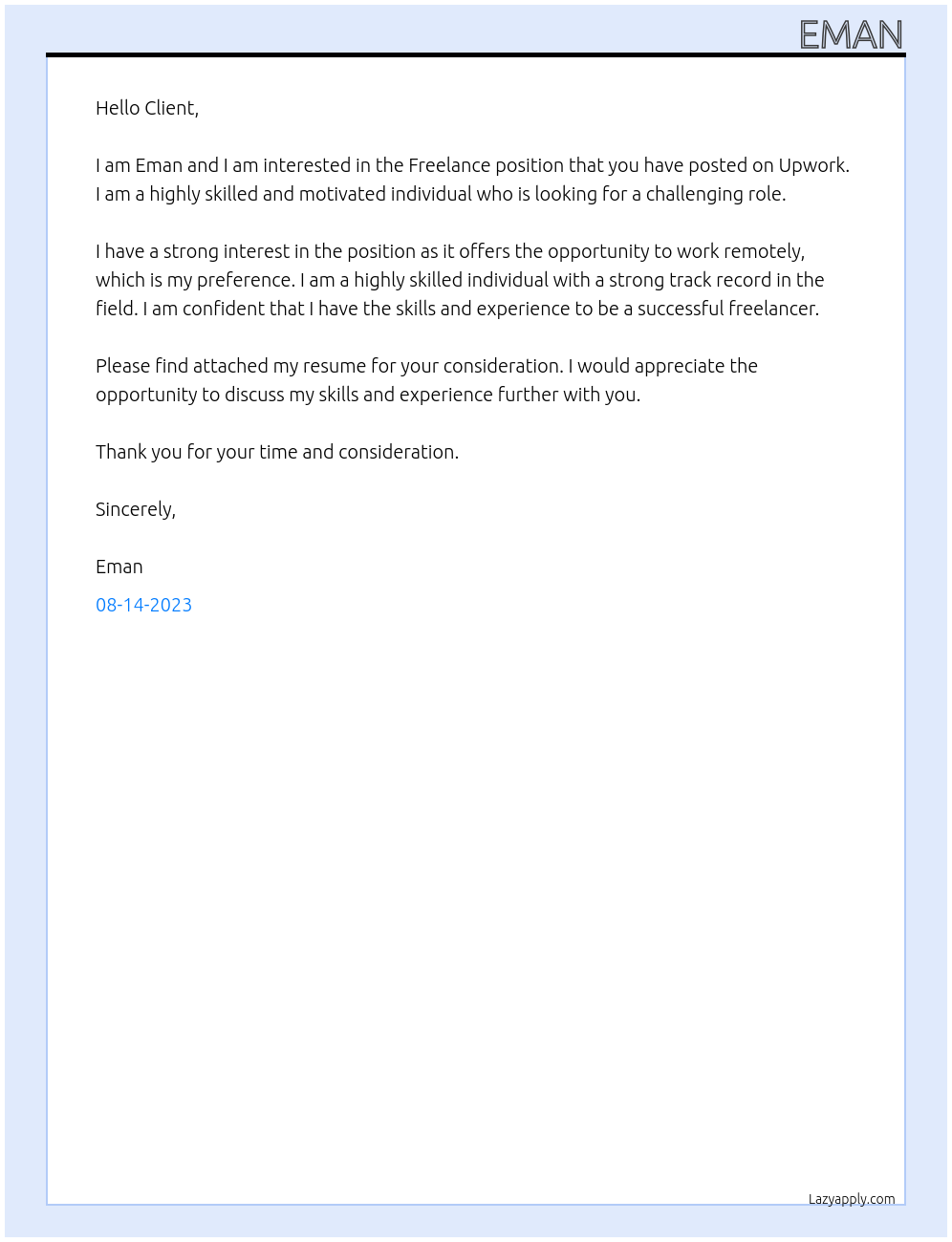 Freelance At Upwork Cover Letter
