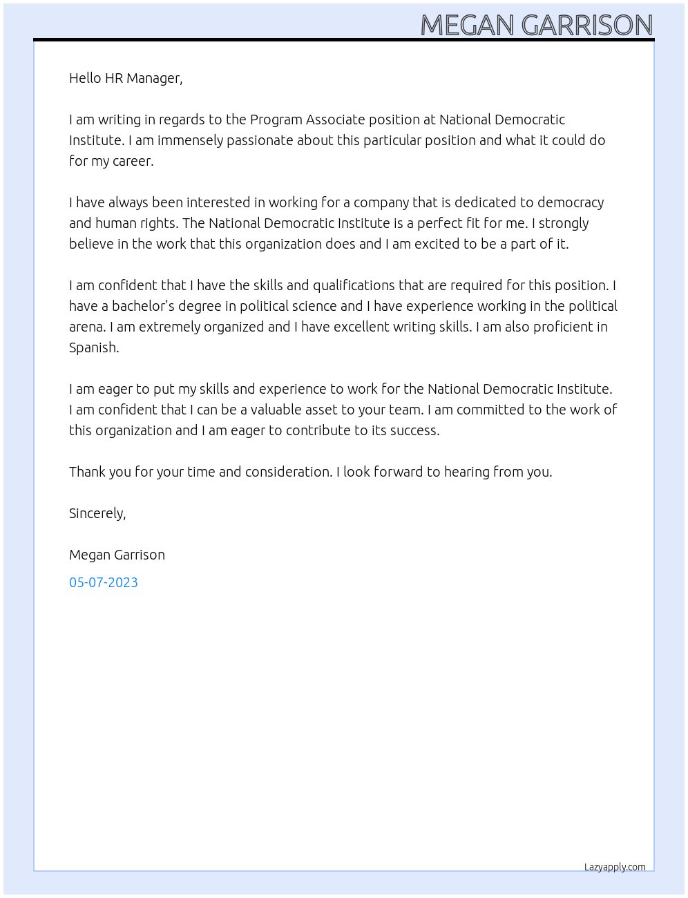 Program Associate At National Democratic Institute Cover Letter