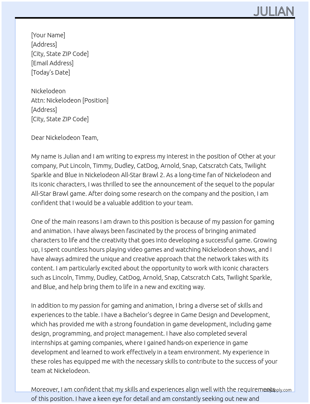 Other At Put Lincoln, Timmy, Dudley, CatDog, Arnold, Snap, Catscratch Cats, Twilight Sparkle and Blue in Nickelodeon All-Star Brawl 2 Cover Letter