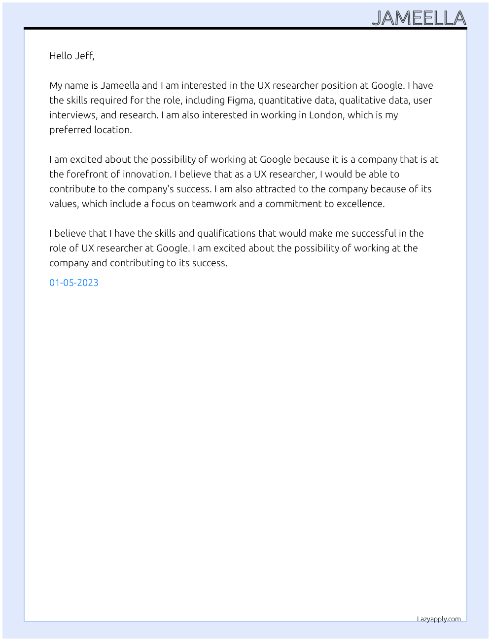 Cover letter for ux researcher - LazyApply