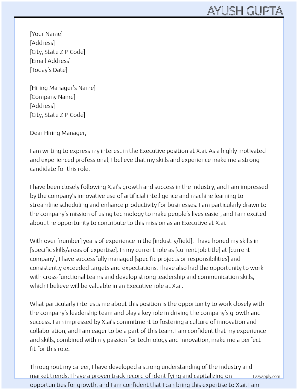 Executive At X.ai Cover Letter