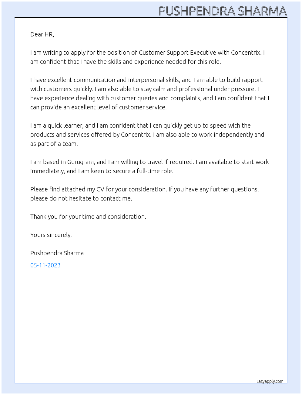 Customer Support Executive At Concentrix Cover Letter