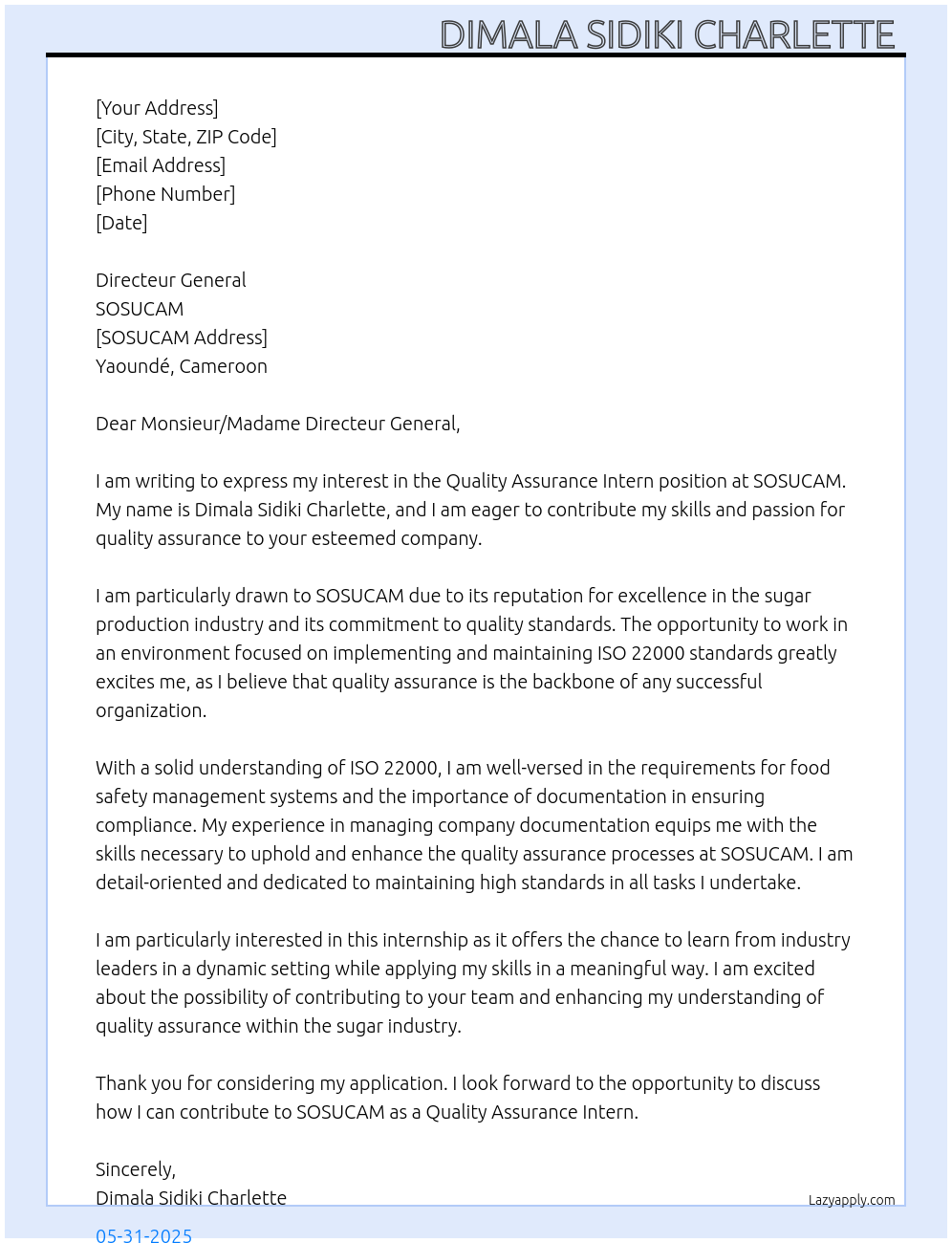 Cover letter for quality assurance intern - LazyApply