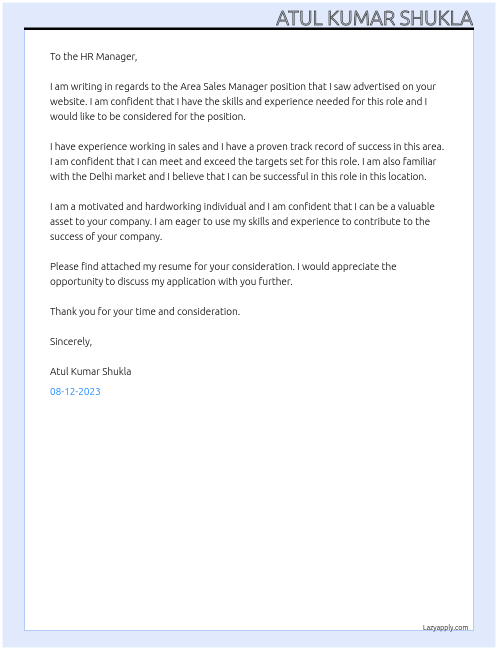 area sales Manager At Relaxo Footwear Cover Letter