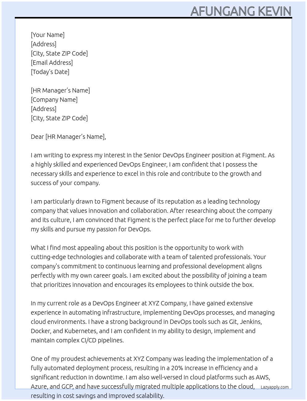 senior devops engineer At figment Cover Letter