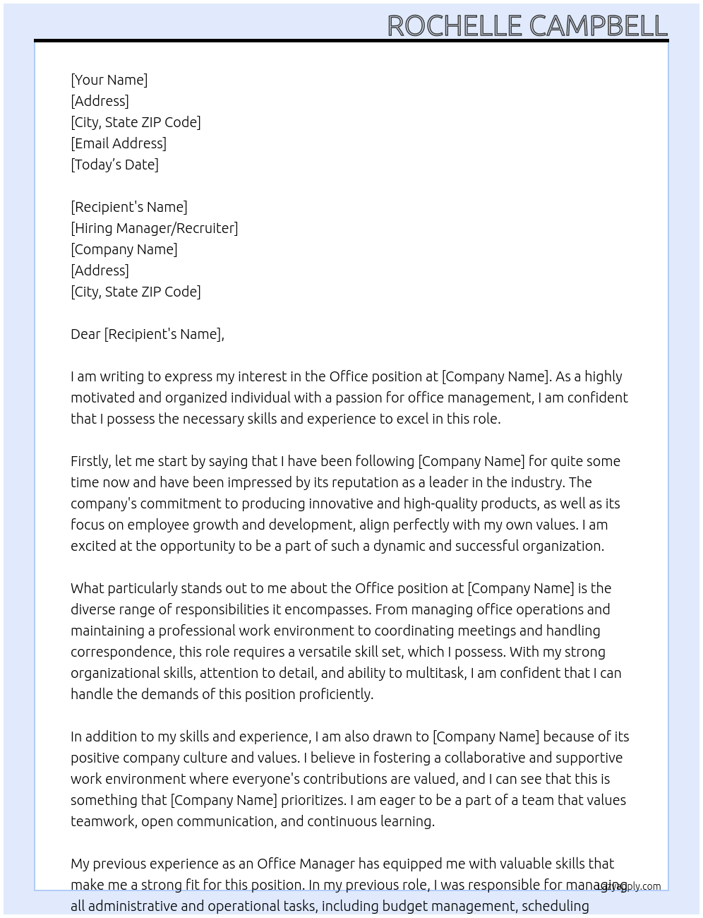 office At all Cover Letter