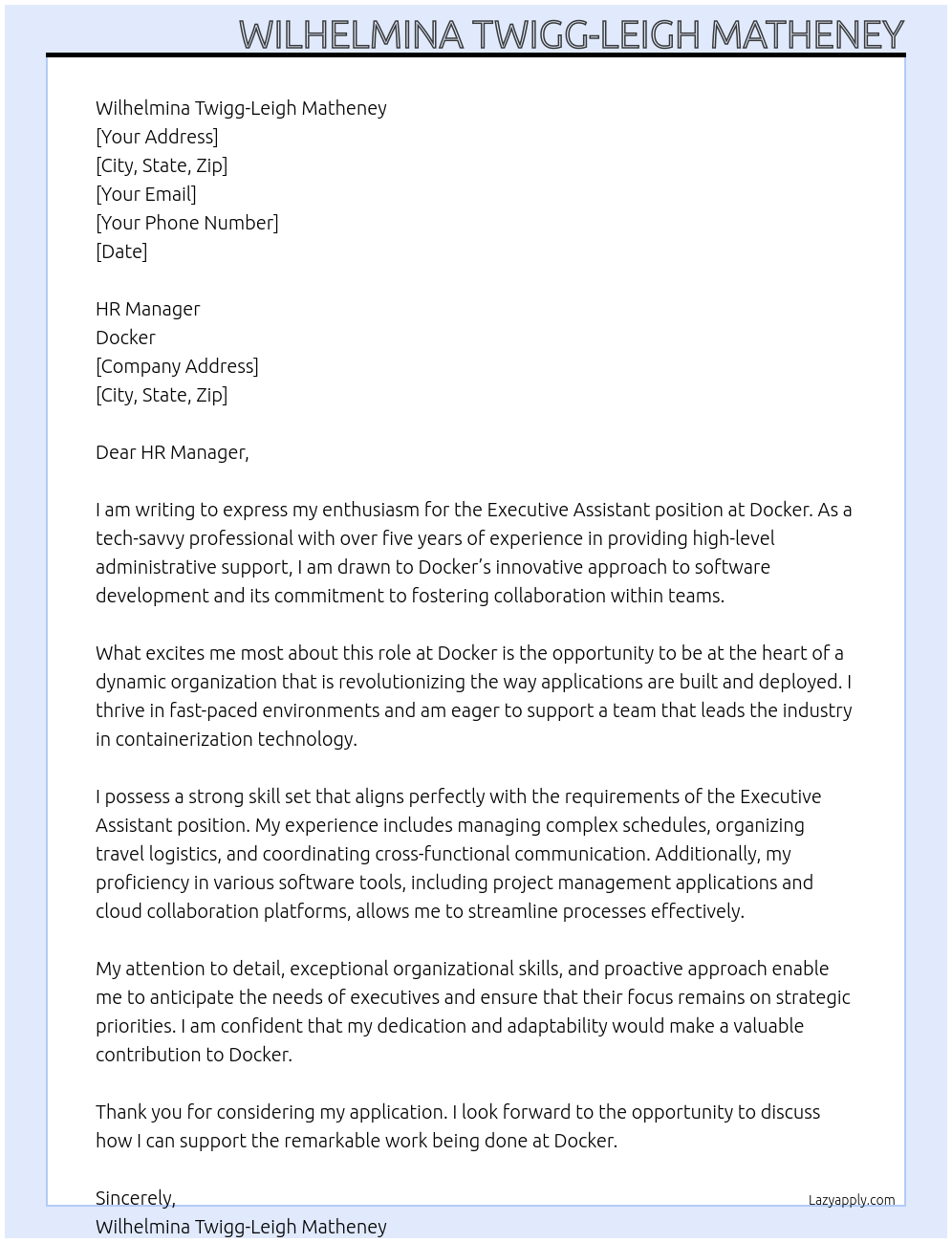 Executive Assistant At Docker Cover Letter