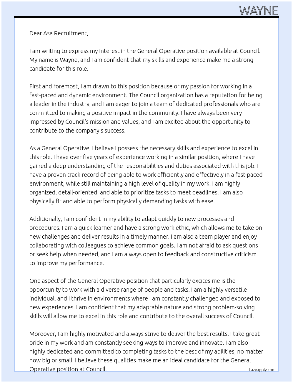 General Operative  At Council  Cover Letter