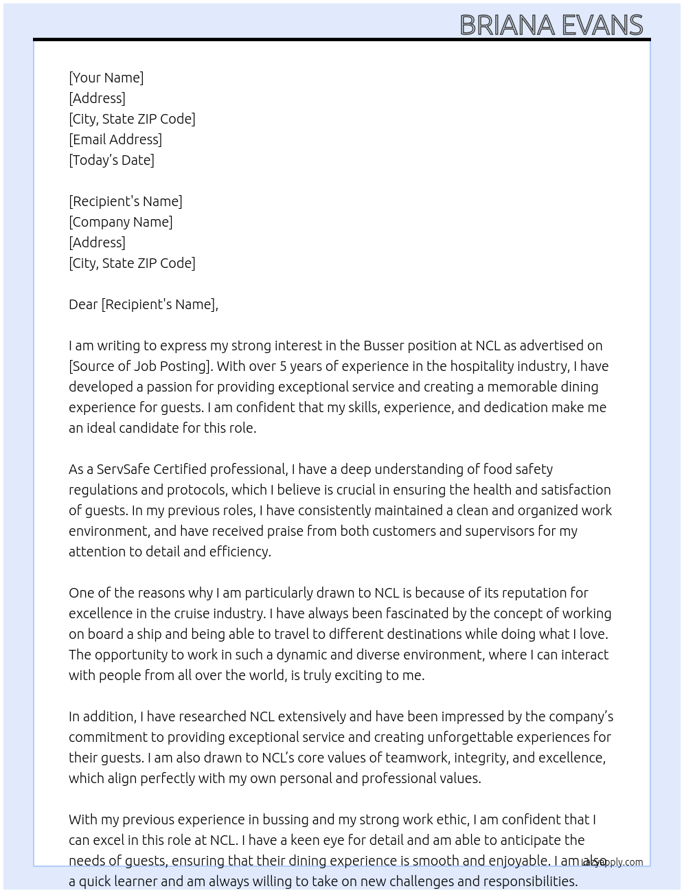 Cover letter for busser - LazyApply