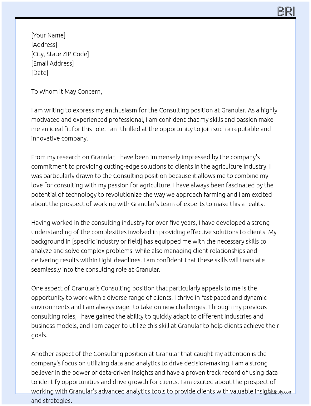 Consulting At Granular Cover Letter