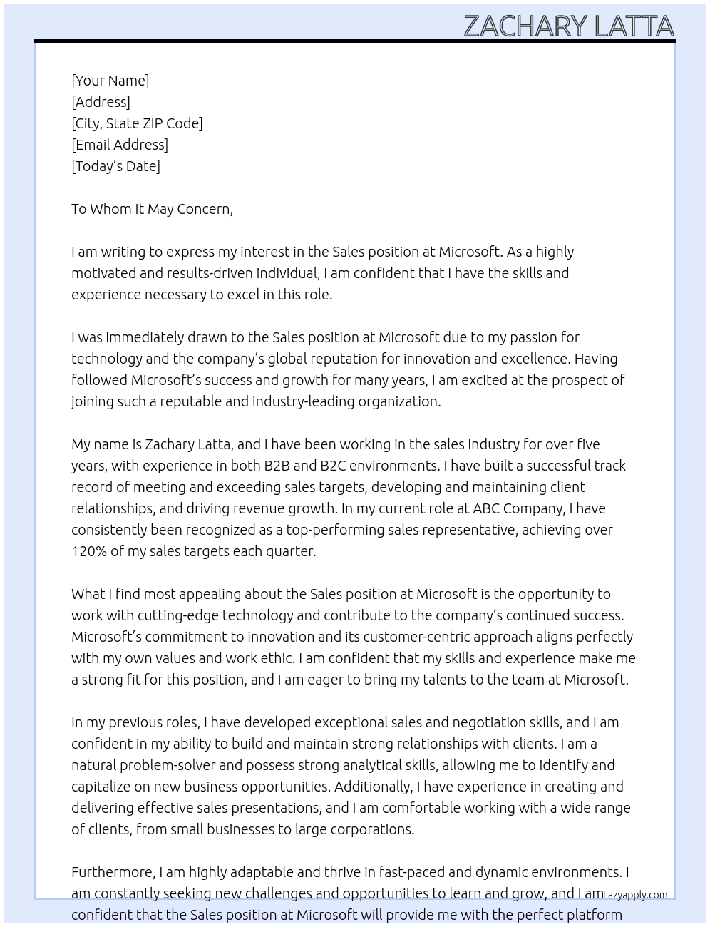 Sales At Microsoft Cover Letter