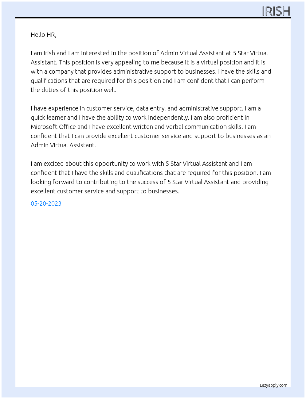 Admin Virtual Assistant At 5 Star Virtual Assistant Cover Letter