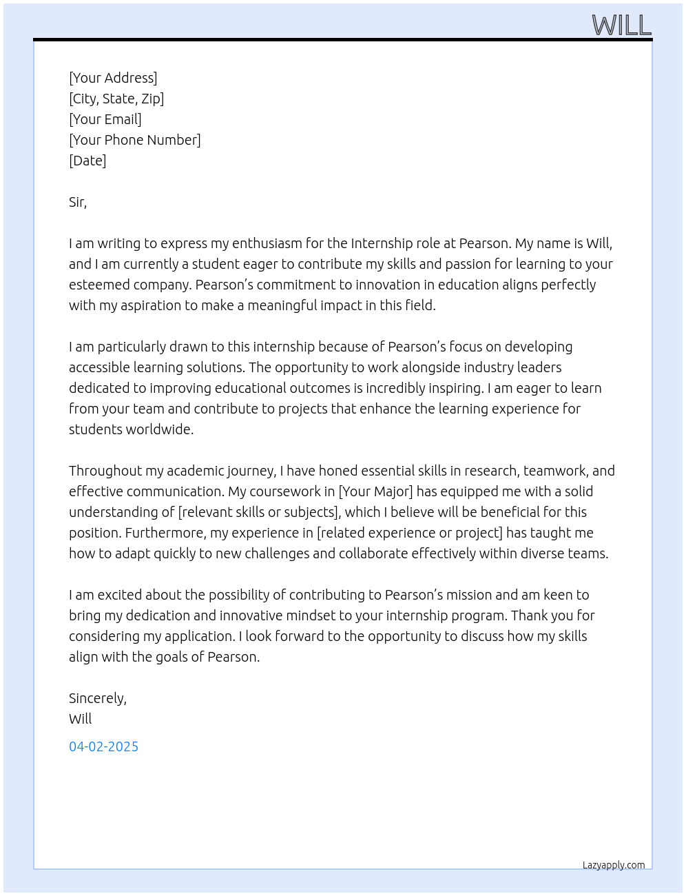 Student At Pearson Cover Letter