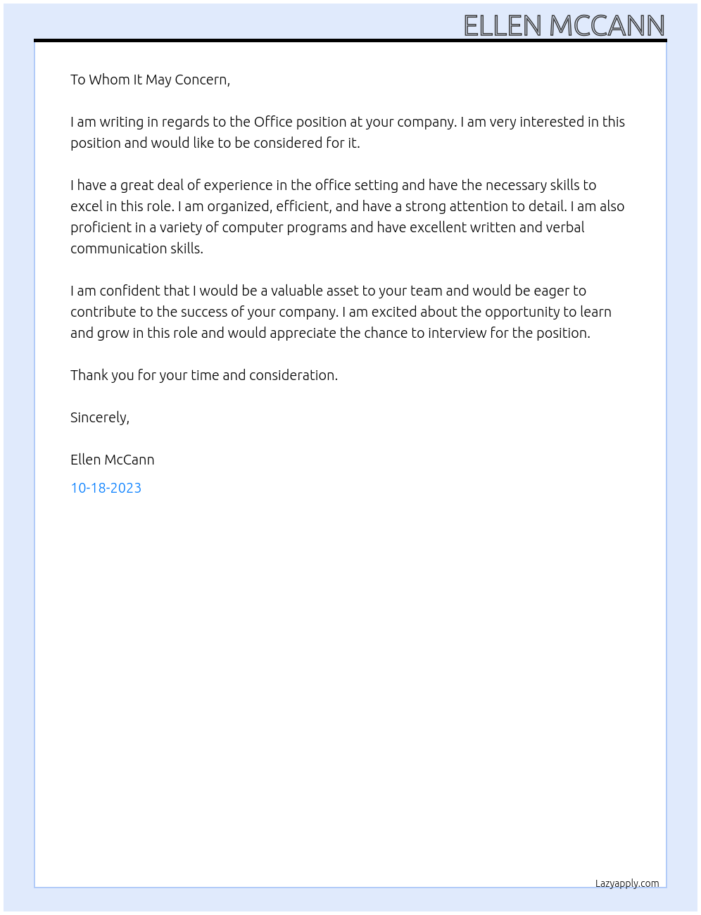 Office At 1 Cover Letter