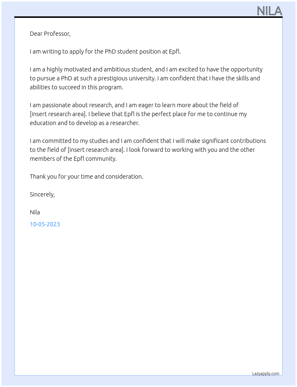 PhD student At Epfl Cover Letter