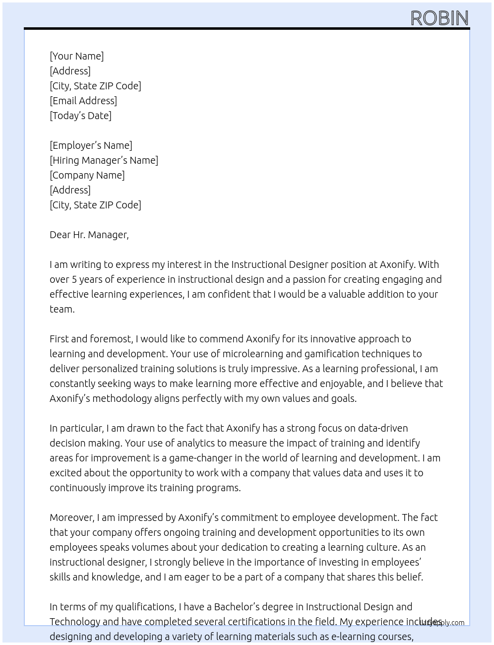 Instructional Designer At Axonify Cover Letter