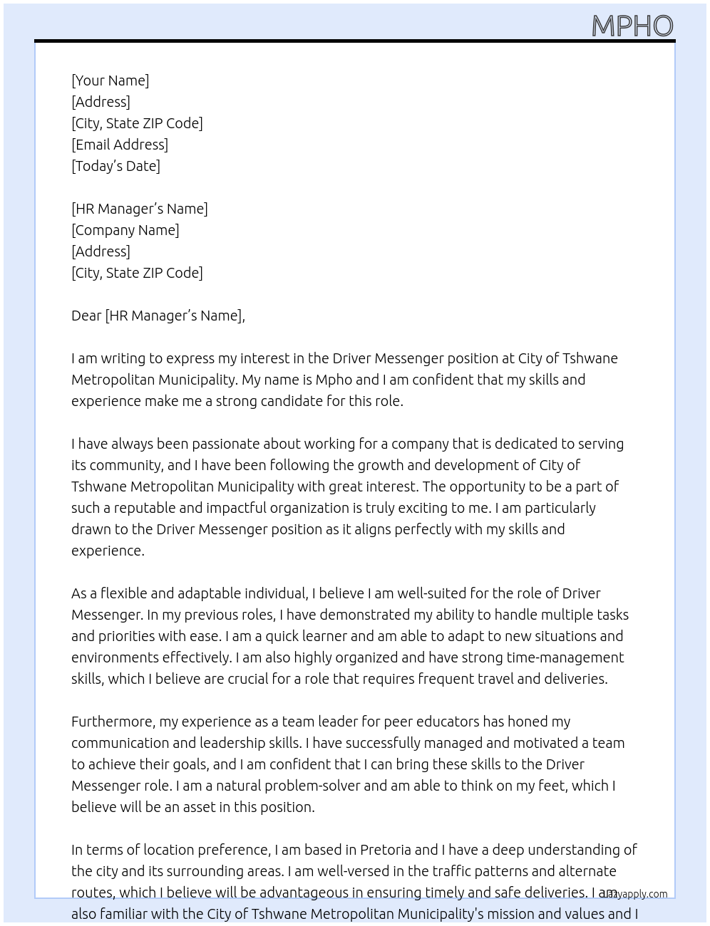 Cover letter for driver messenger - LazyApply