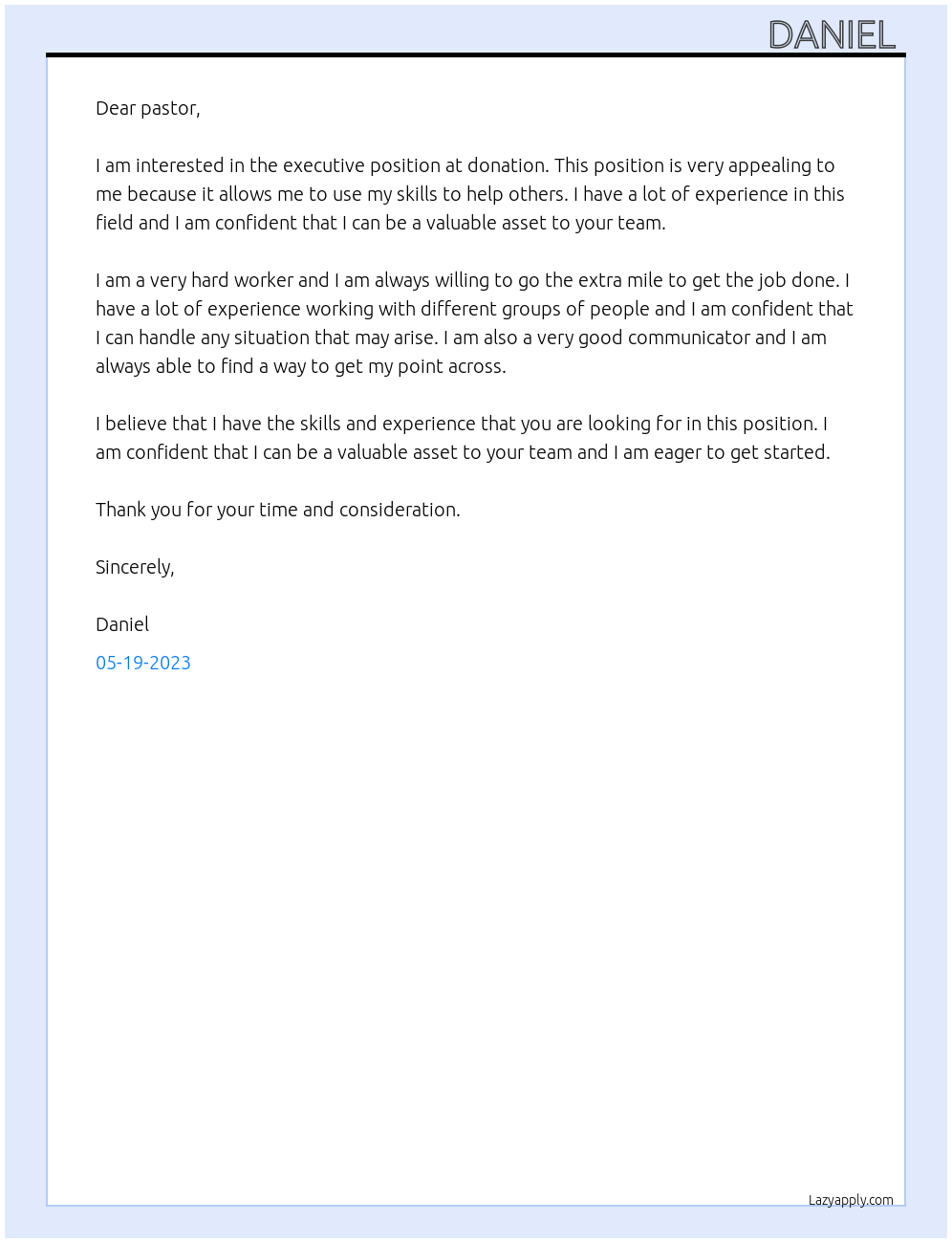 Executive At donation Cover Letter