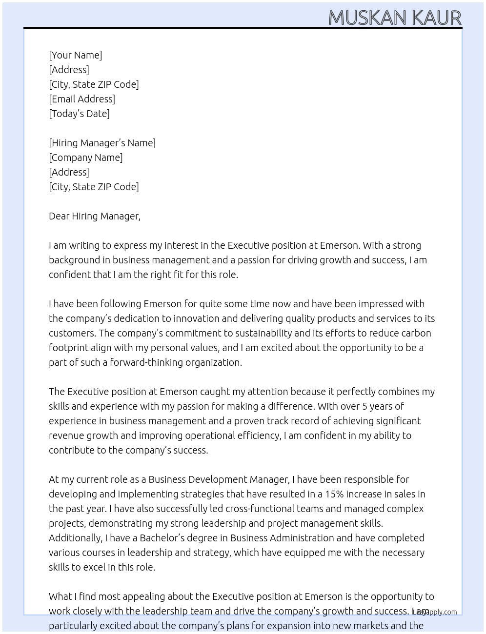 Executive At Emerson Cover Letter
