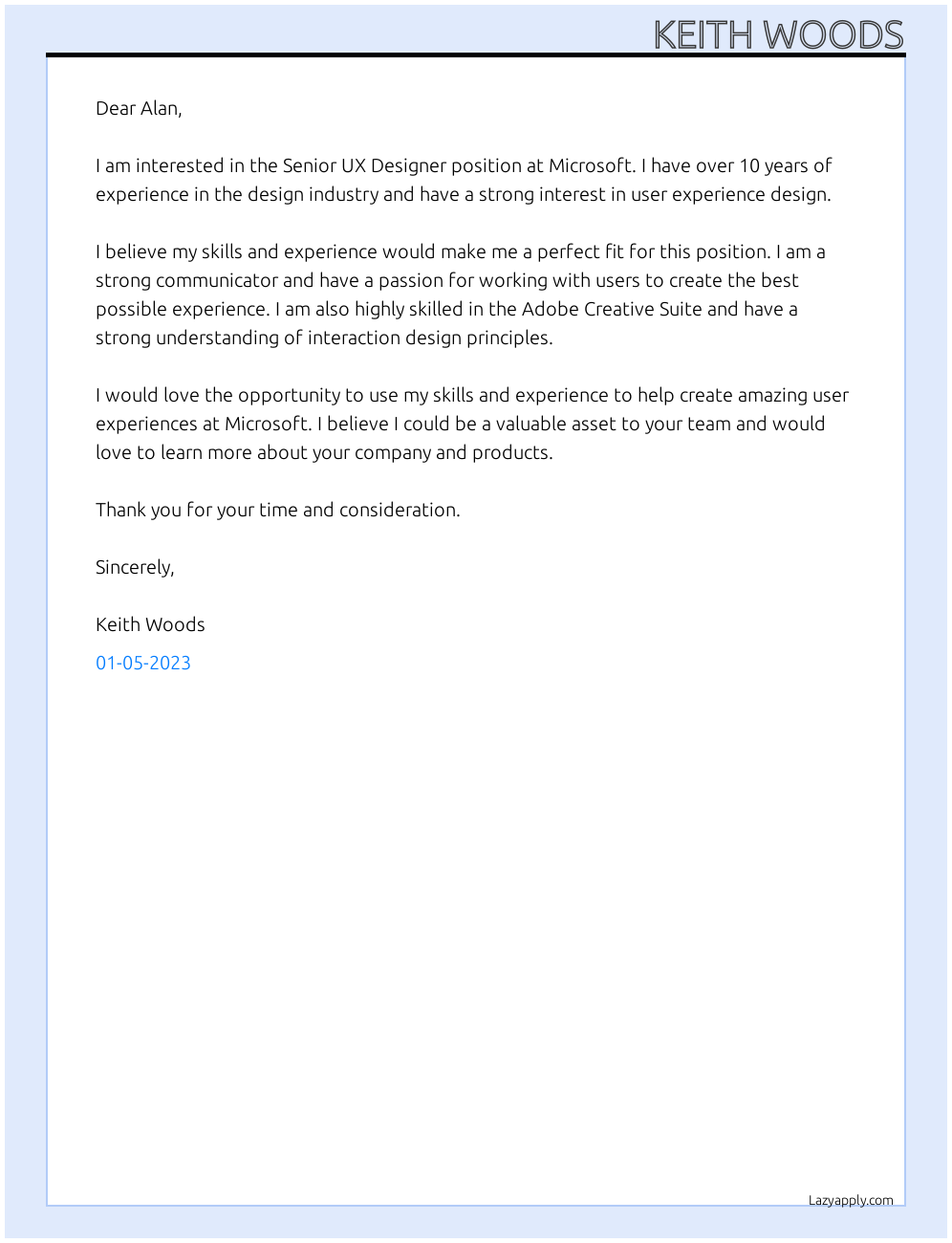 Senior UX Designer At Microsoft Cover Letter