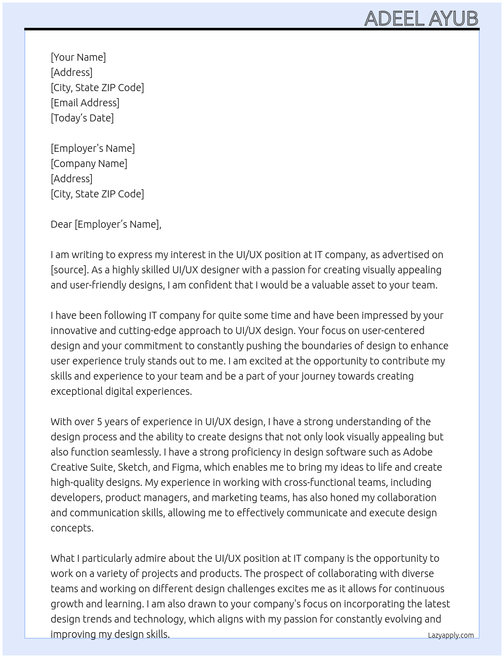 uiux At IT Cover Letter
