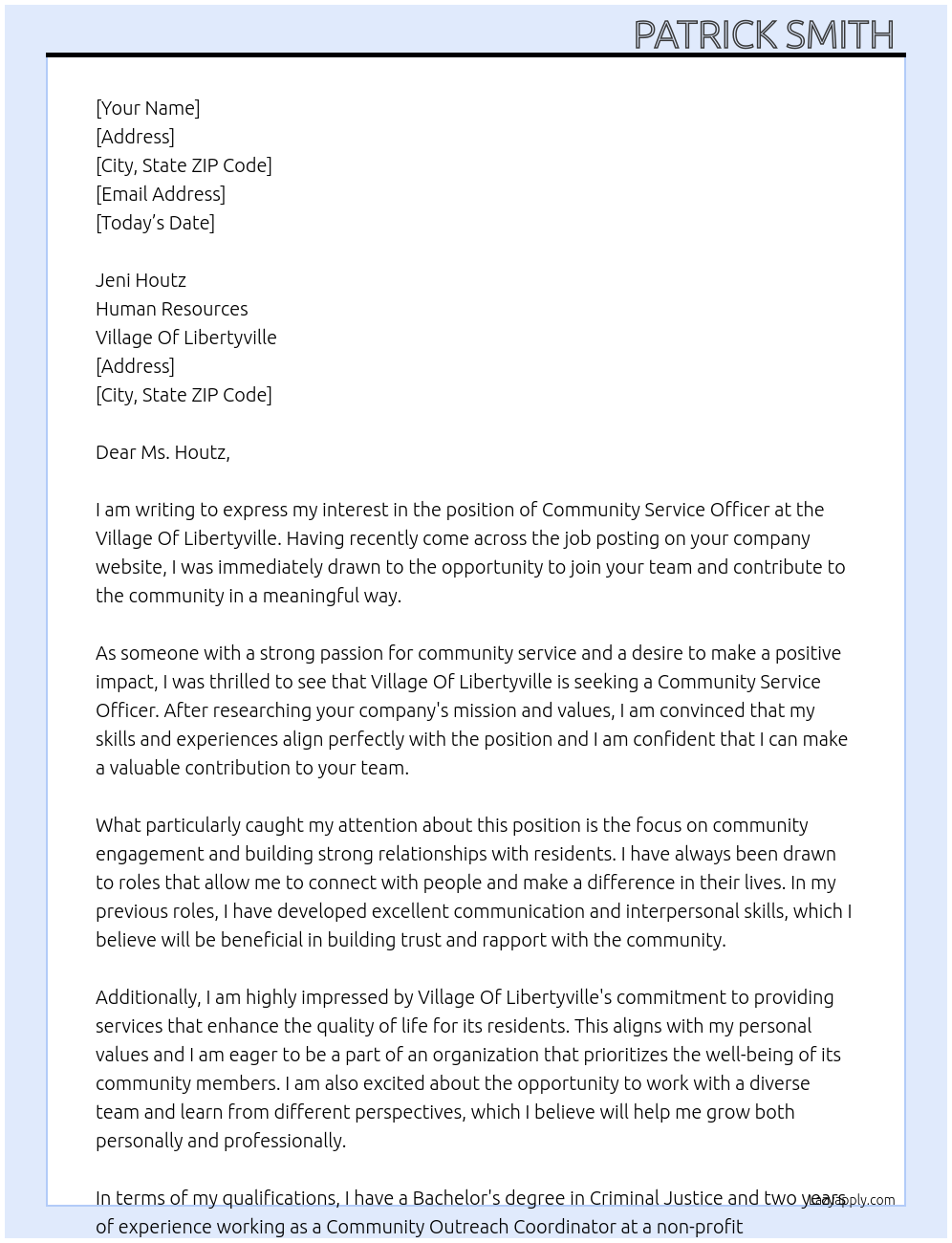 Community Service Officer  At Village Of Libertyville Cover Letter