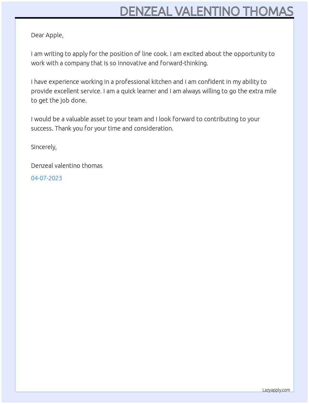 line cook  At apple Cover Letter