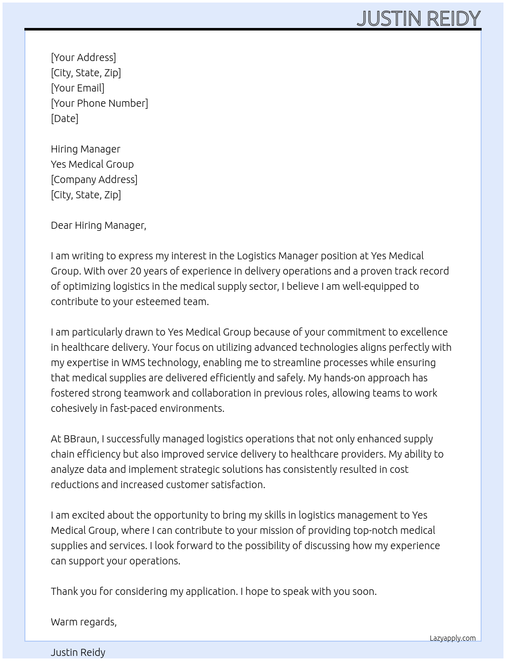 Cover letter for logistics manager - LazyApply