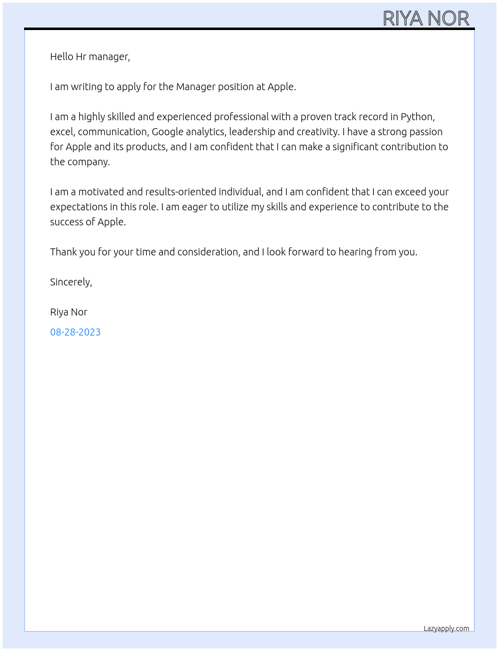 Manger At Apple  Cover Letter