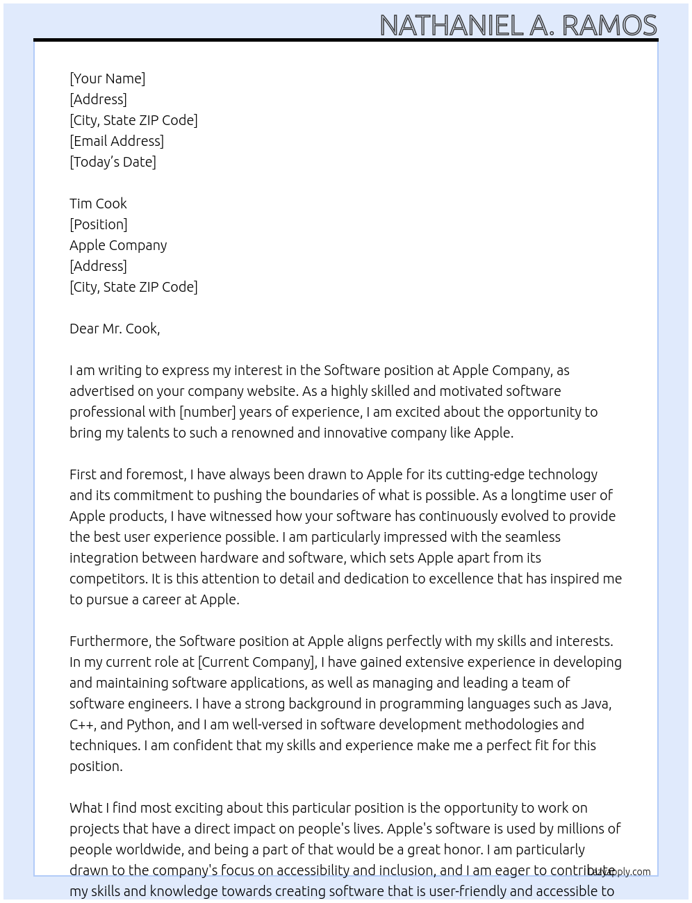Software At Apple Company Cover Letter