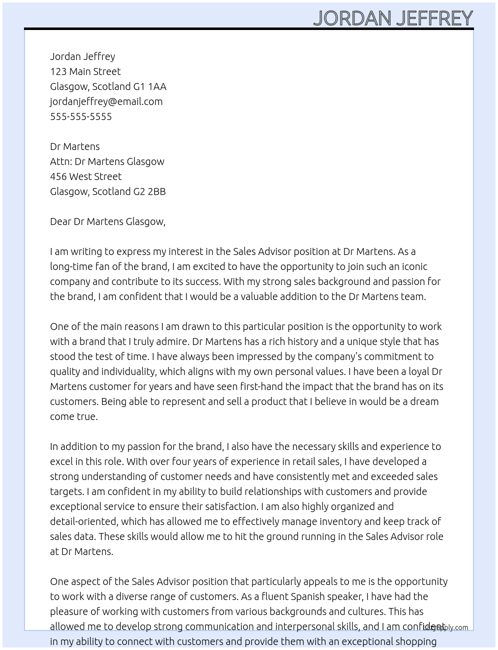 Sales advisor At Dr Martens Cover Letter