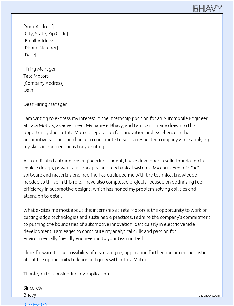 Cover letter for automobile engineer - LazyApply